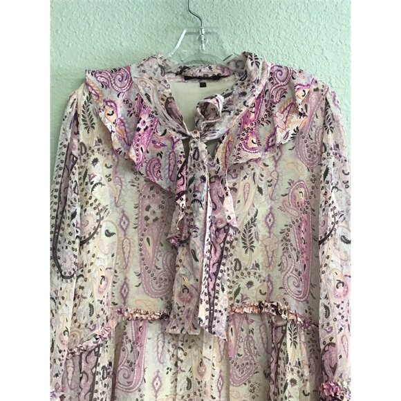 Kobi Halperin Andrea Pink 100% Silk Ruffle Tiered Minidress Size XL Boho Paisley - Picture 10 of 13